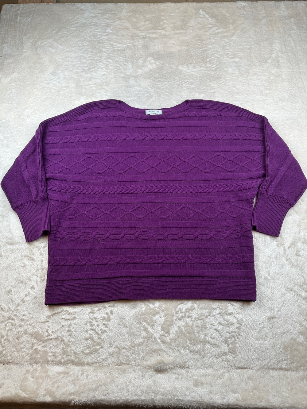 Liz Claiborne Size 1X Purple Cable Knit Boatneck Sweater | Casual | Comfort